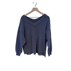Aerie Blue Textured Size S Oversized V Neck Long Sleeve